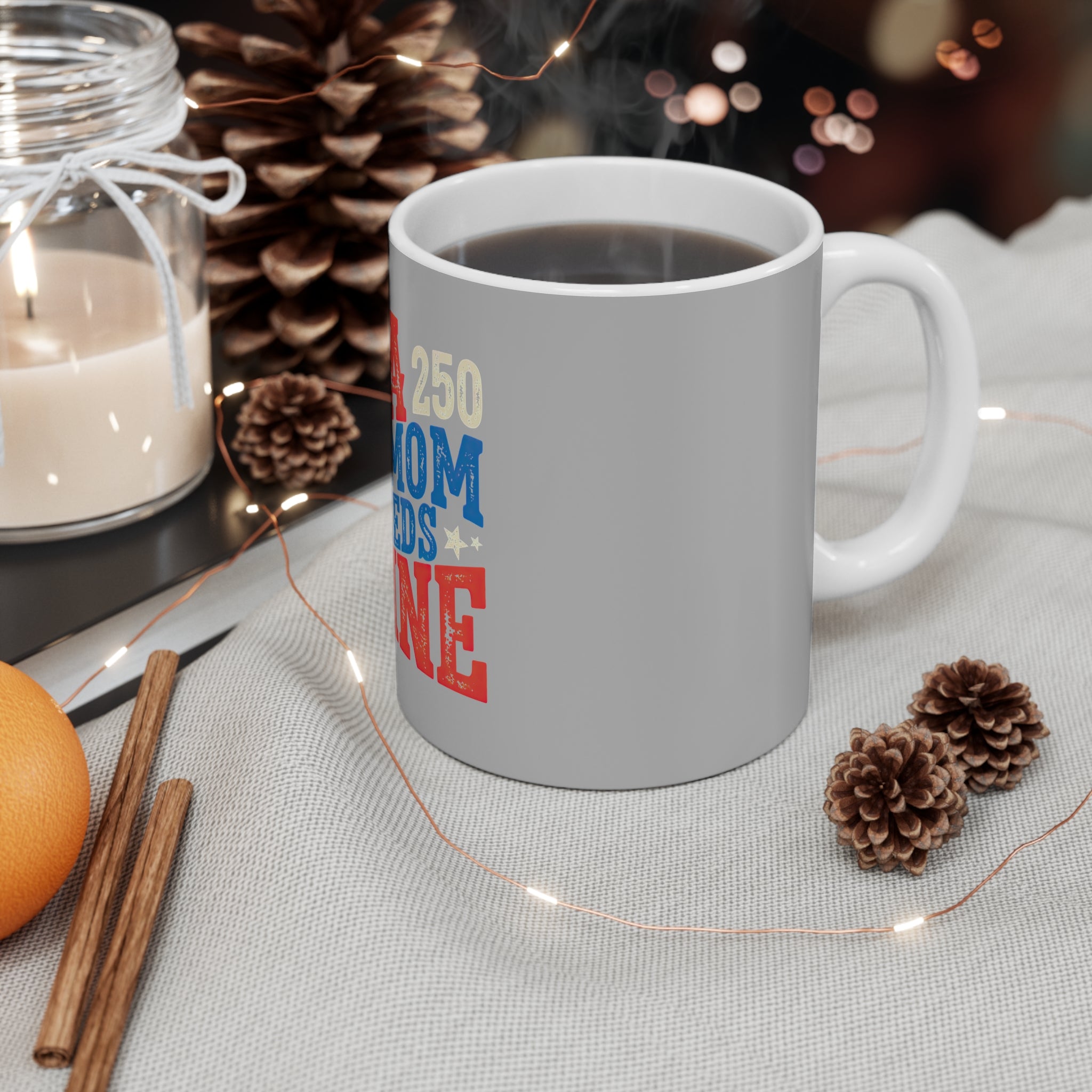USA and Mom Needs Wine Coffee Mug by Printify